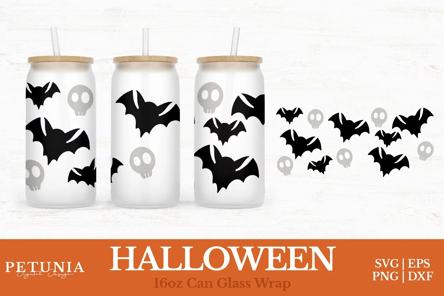 Halloween Glass Can Wrap cut file being used as 16oz libbey can glass print