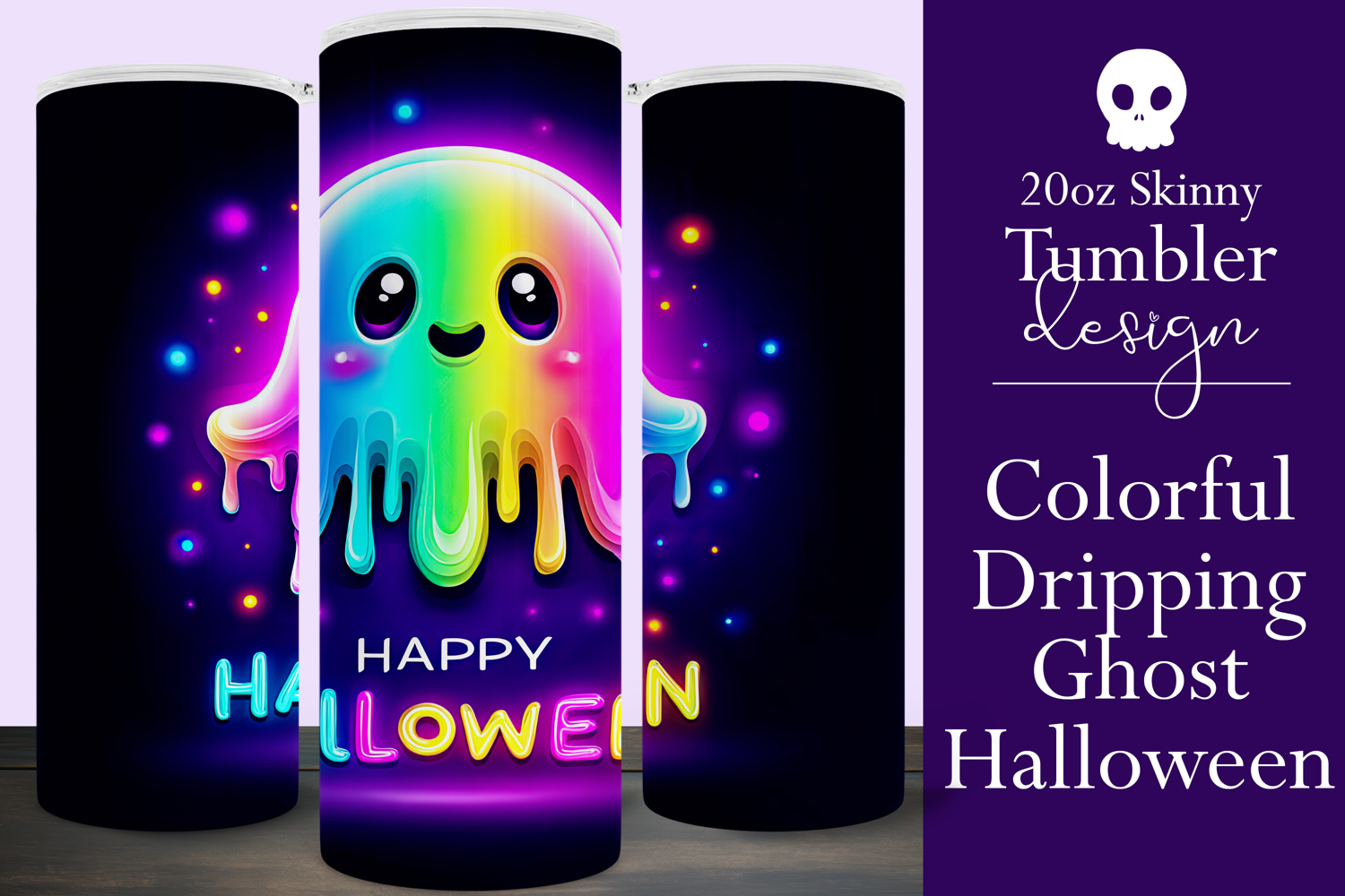 Halloween Tumbler Wrap, Halloween Colorful Ghost Tumbler, t1 product image 1