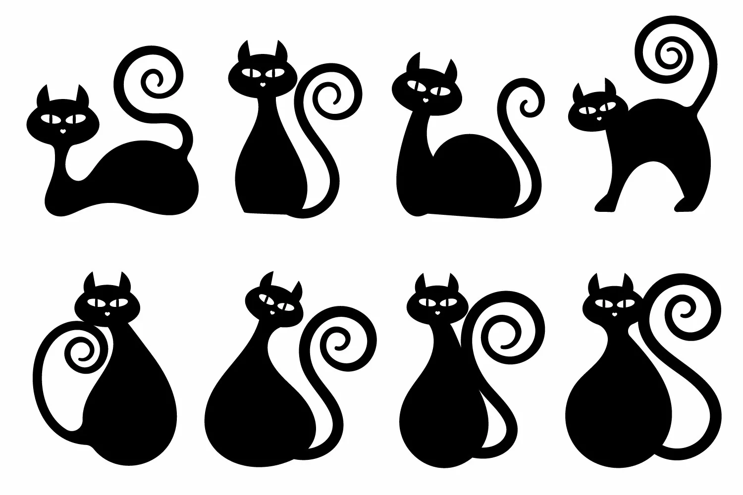 Halloween Cats Silhouette, Cats with Long Tail SVG Set product image 1