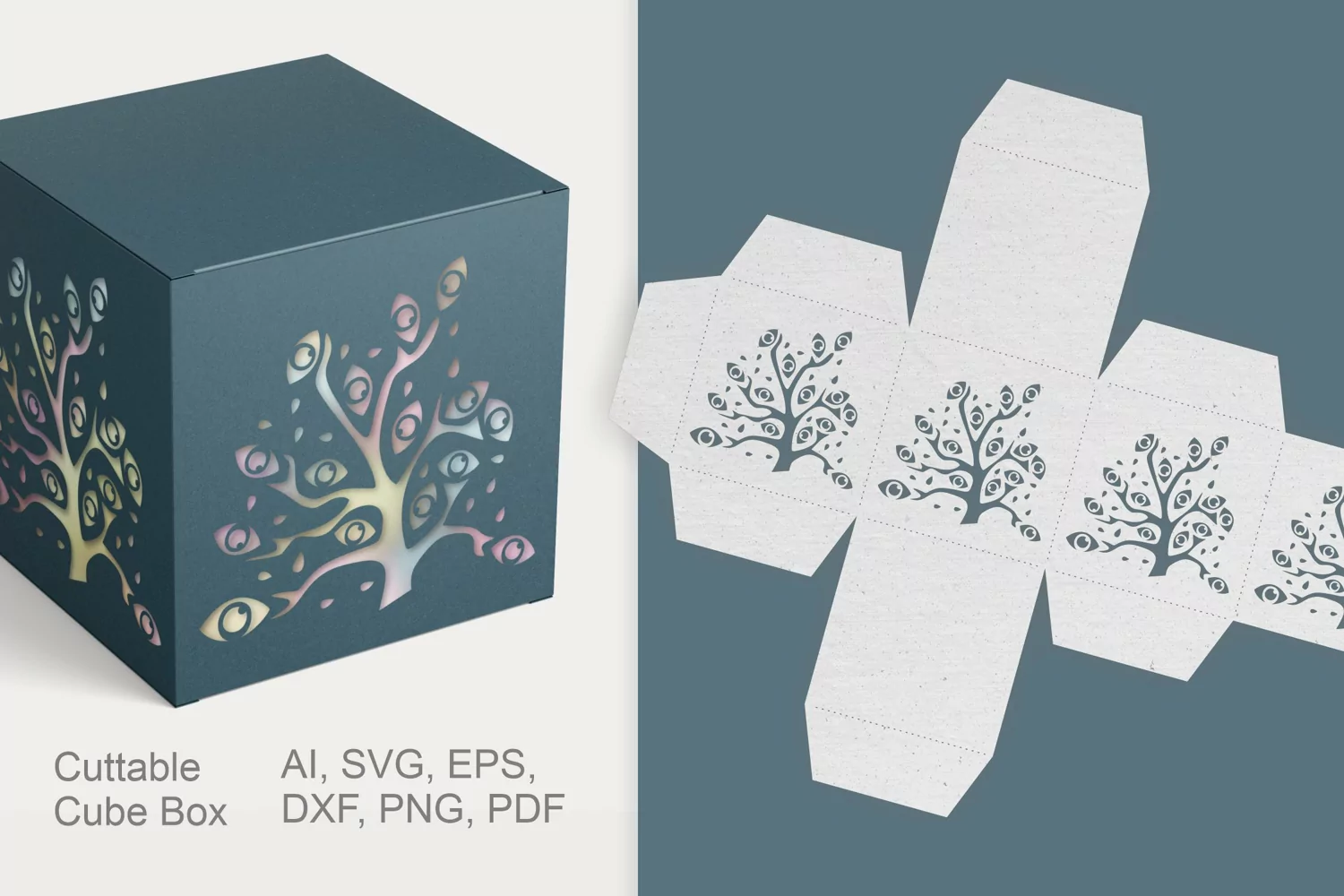 Halloween Cuttable Treat Box with Mystical Eyes Tree SVG