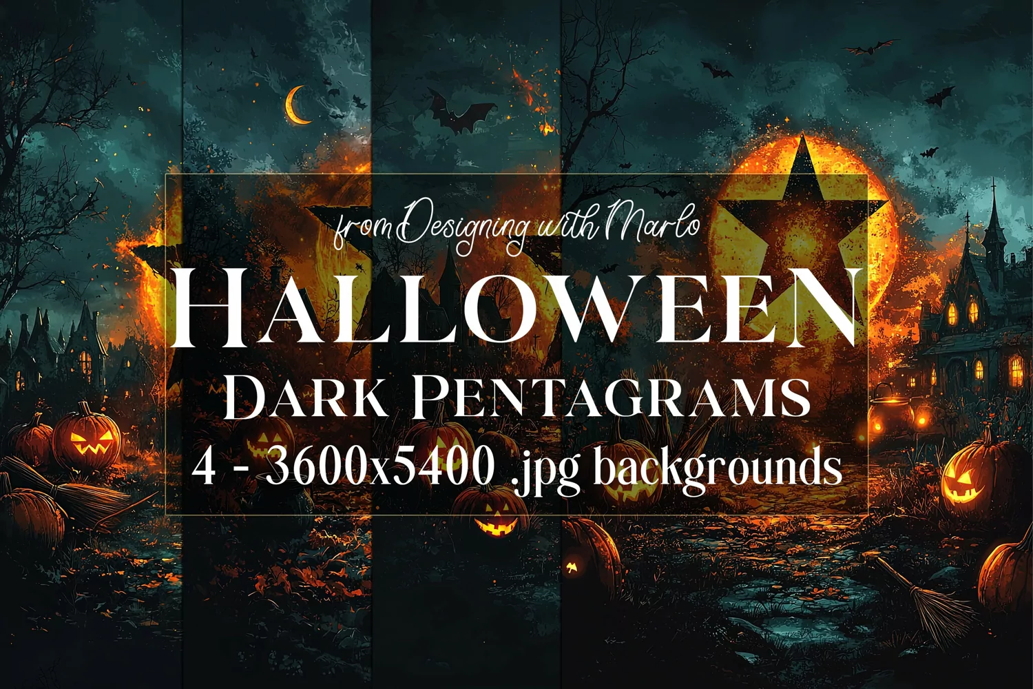 Halloween Backgrounds, 4 Dark Pentagram Backgrounds, s1 product image 1