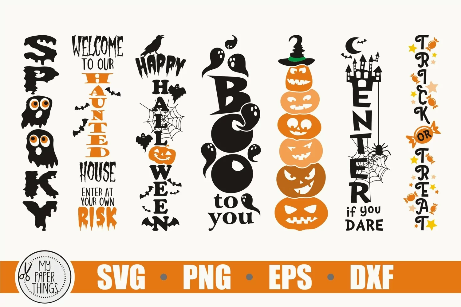 Halloween Porch sign svg bundle | Vertical sign cut files