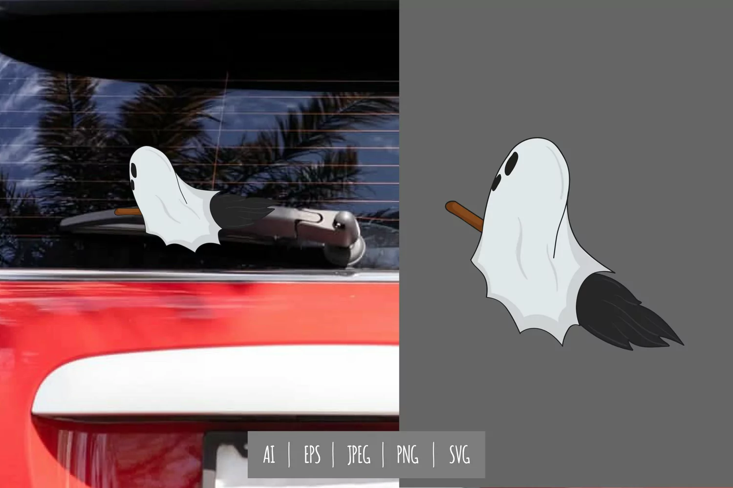 Halloween Ghost on Broom Rear Wiper Car Decal Sticker product image 1