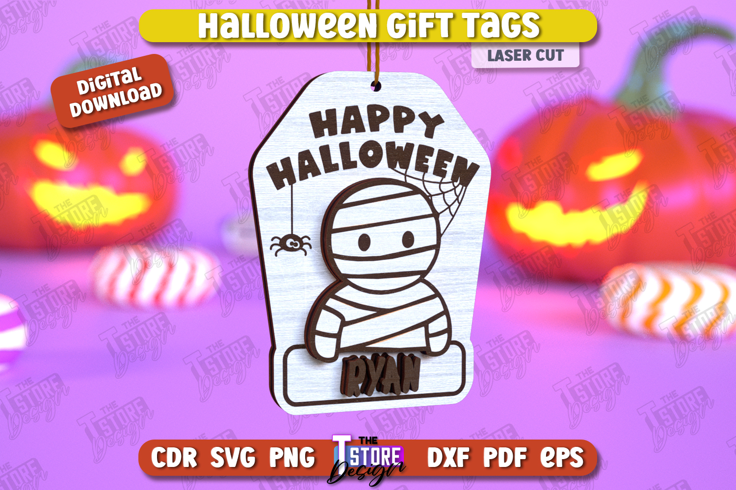 Halloween Gift Tag Laser Cut Design, Halloween Ornament SVG product image 1