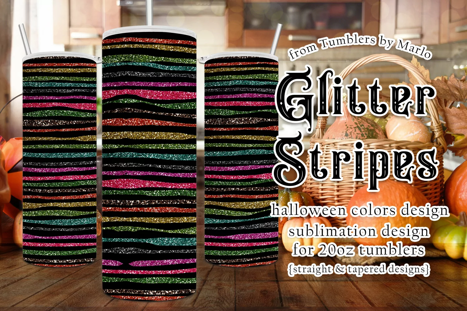 Halloween Tumbler - Colorful Glitter Stripes product image 1
