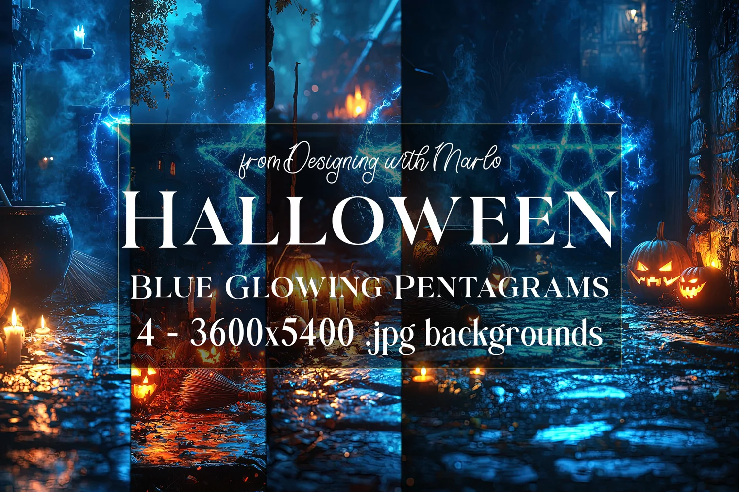 Halloween Backgrounds, Blue Glowing Pentagram Backgrounds s3 product image 1