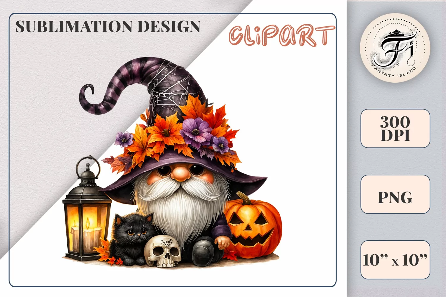 Discover a cozy Halloween gnome watercolor clipart perfect for autumn designs. Ideal for scrapbooking, greeting cards, and festive decorations. Add a touch of mystery to your creative projects!