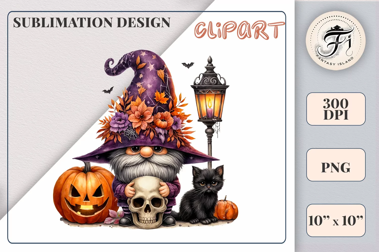 Discover a cozy Halloween gnome watercolor clipart perfect for autumn designs. Ideal for scrapbooking, greeting cards, and festive decorations. Add a touch of mystery to your creative projects!