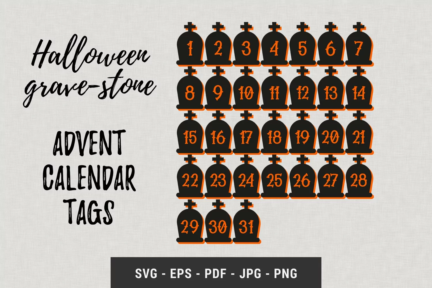 Halloween gravestone advent calendar tags | Papercut SVG product image 1