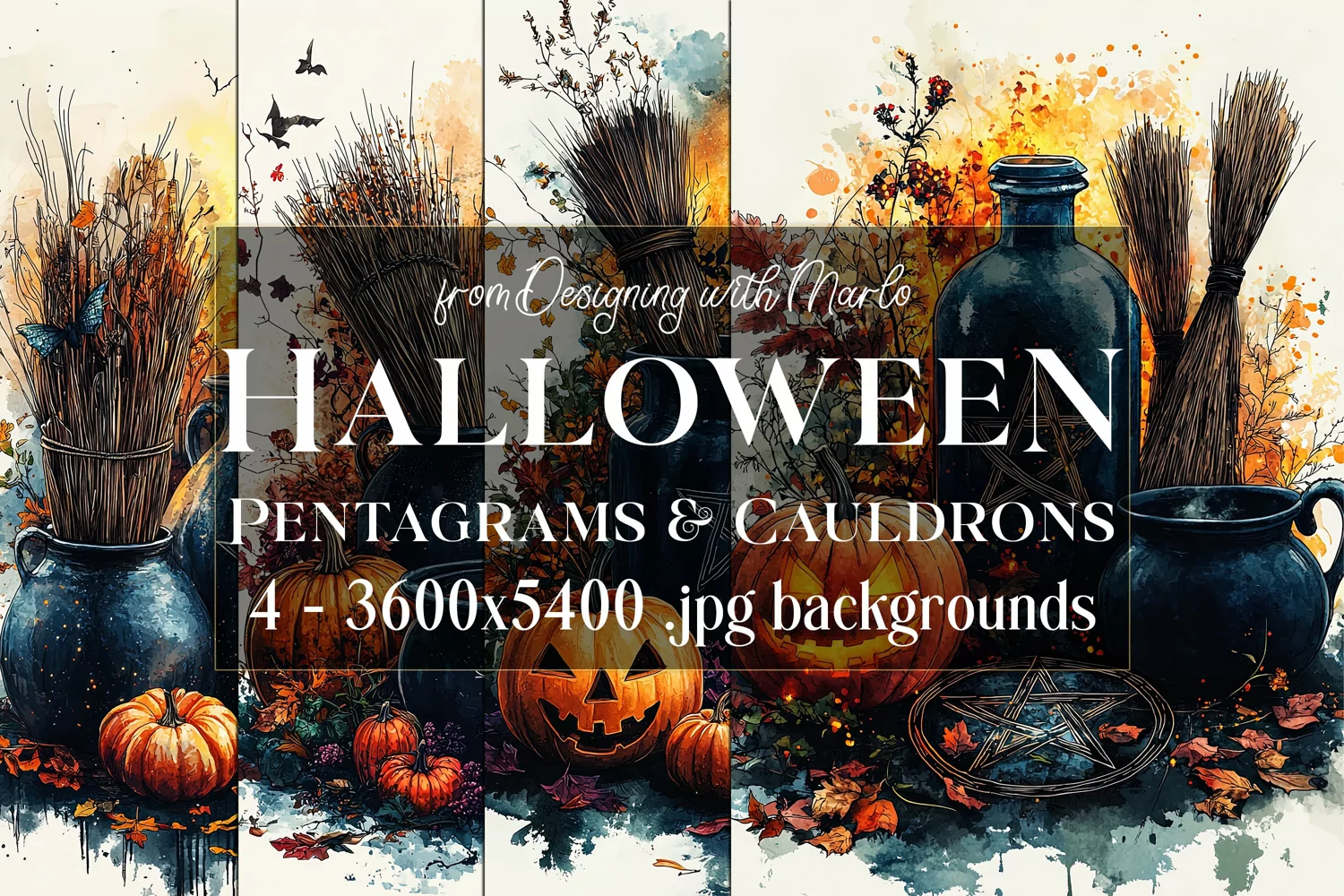 Halloween Backgrounds, Pentagram Cauldrons Backgrounds, s3 product image 1