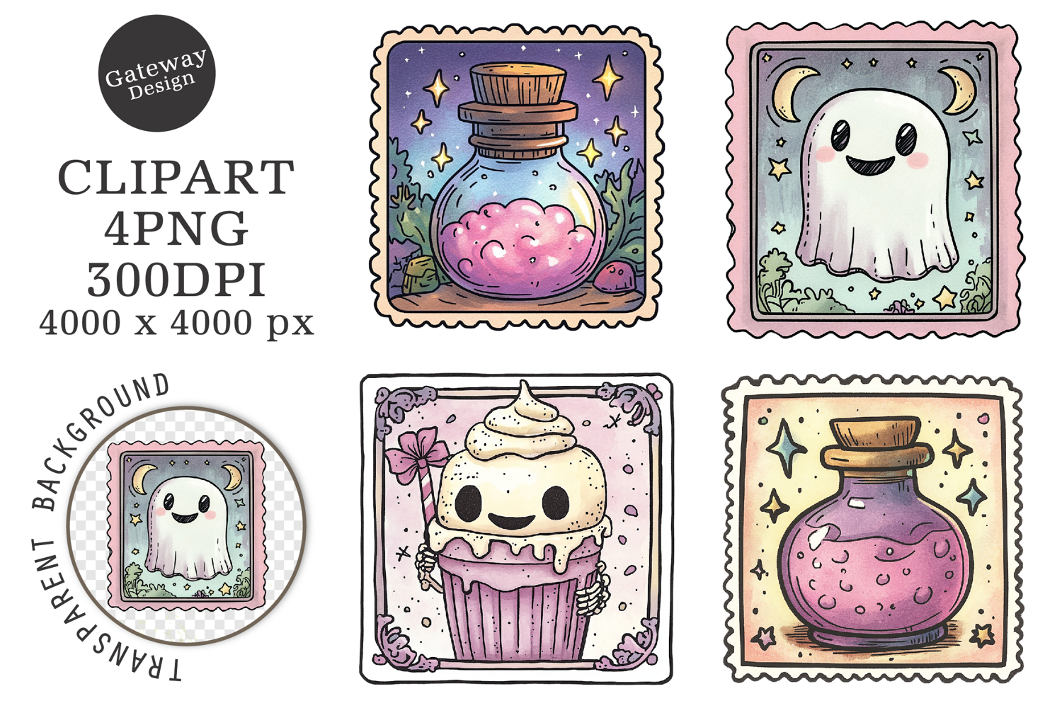 Halloween Postage Stamp Animal Clipart product image 1