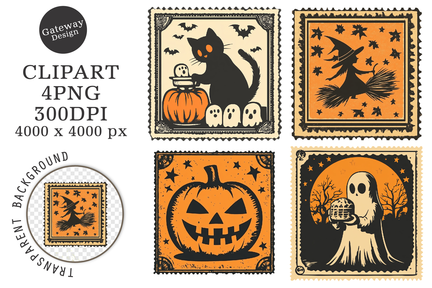 Halloween Postage Stamp Clipart product image 1