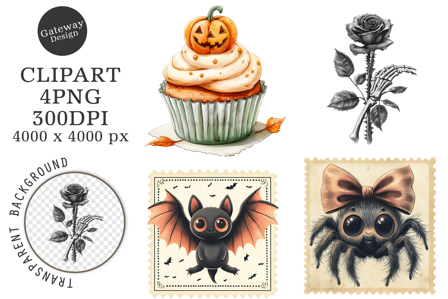 Halloween Postage Stamps Clipart PNG product image 1