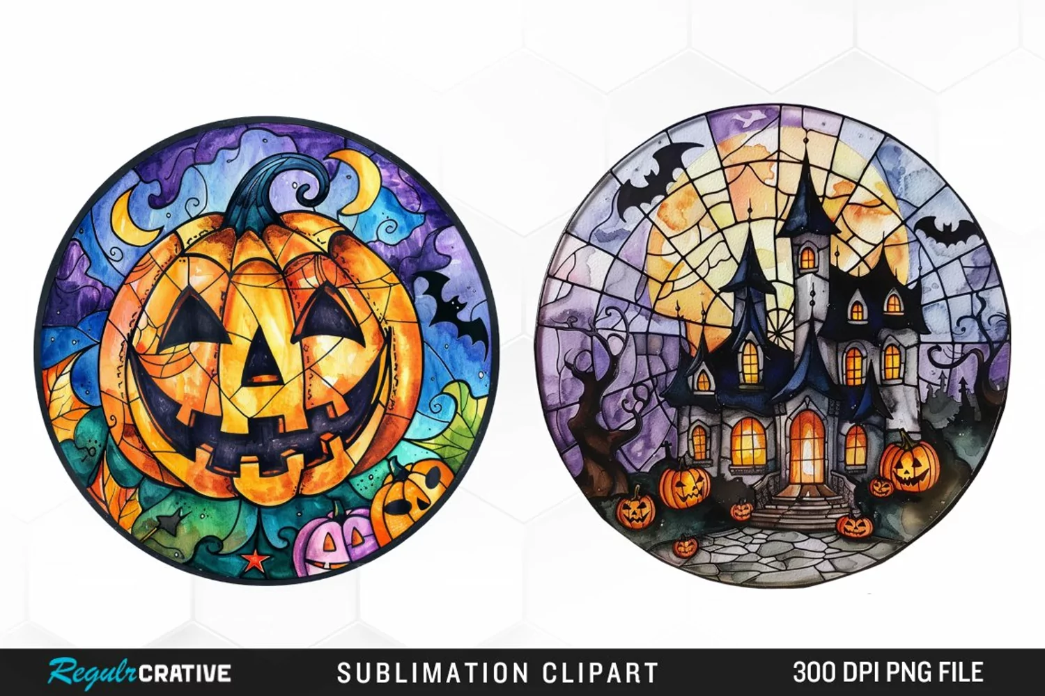 Stained Glass Halloween Artwork Clipart product image 1