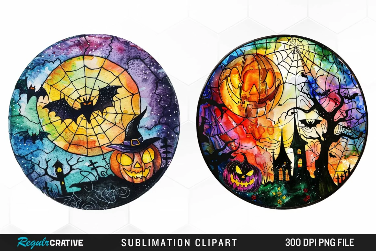 Stained Glass Halloween Artwork Clipart product image 1
