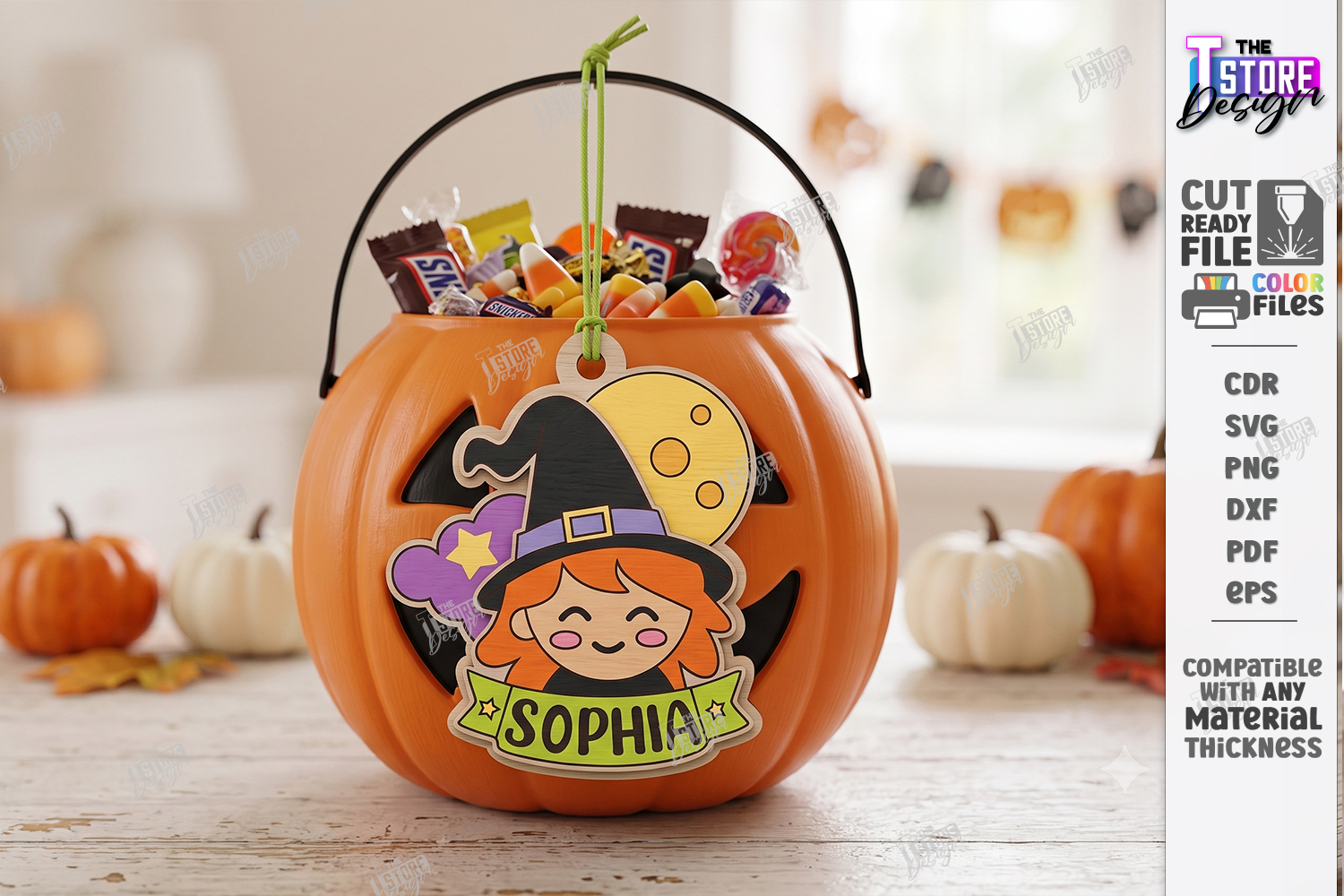 Halloween Basket Name Tag Laser Cut | Kids Tags | Witch SVG product image 1