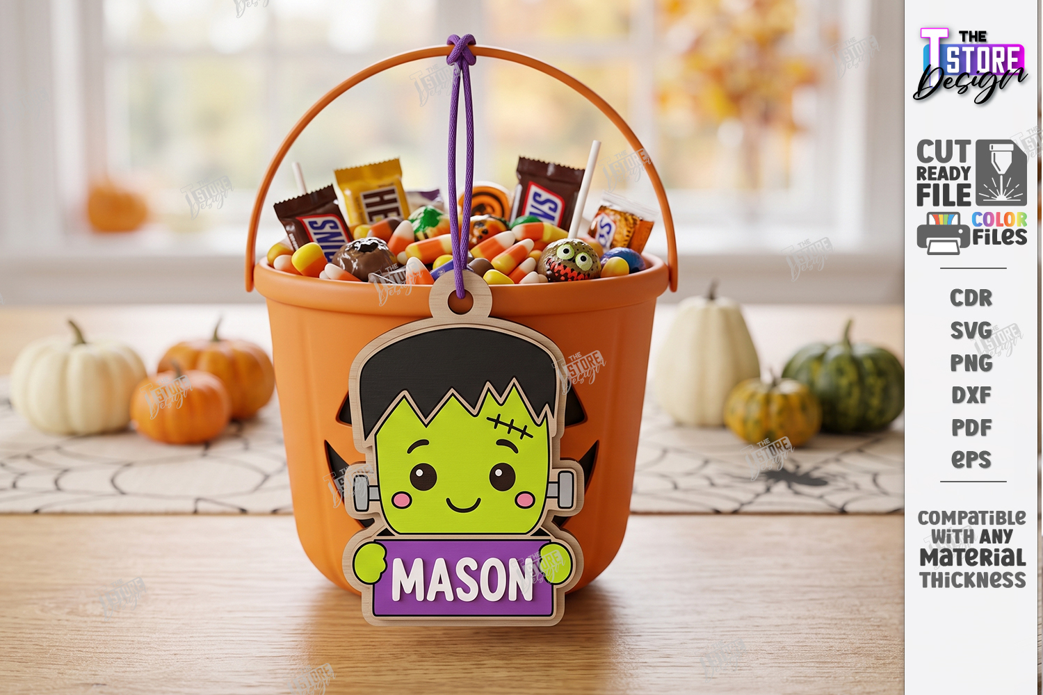 Halloween Basket Name Tag Laser Cut | Kids Tags | Monster product image 1