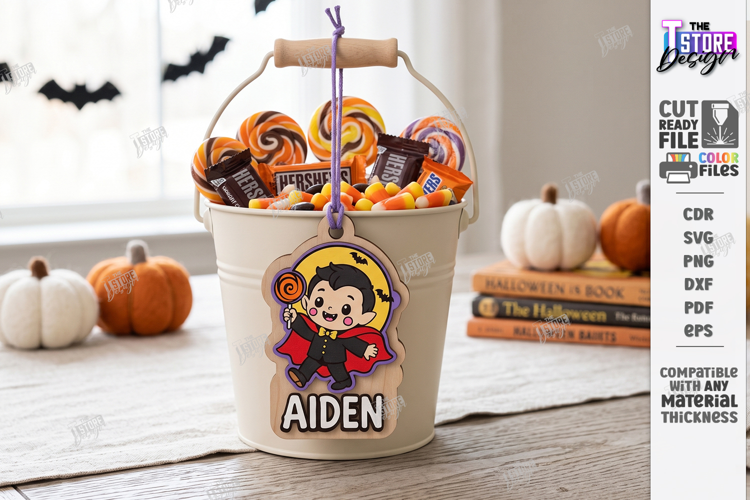 Halloween Basket Name Tag Laser Cut | Kids Tags | Vampire product image 1