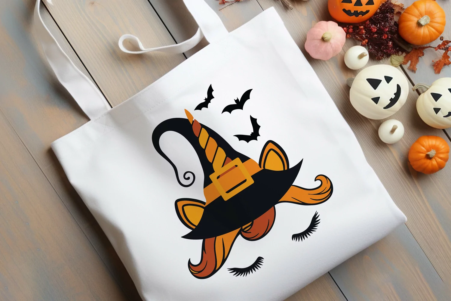 Cute Halloween unicorn witch hat SVG, Unicorn witch bats svg product image 1