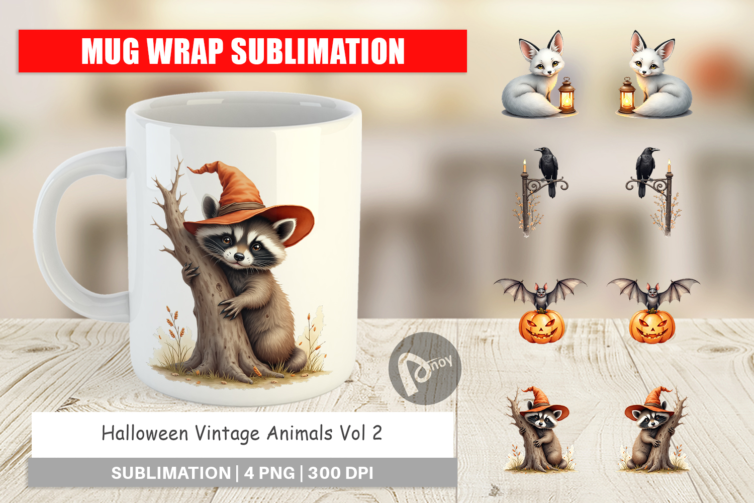 Halloween Vintage Animals Mug Wrap product image 1