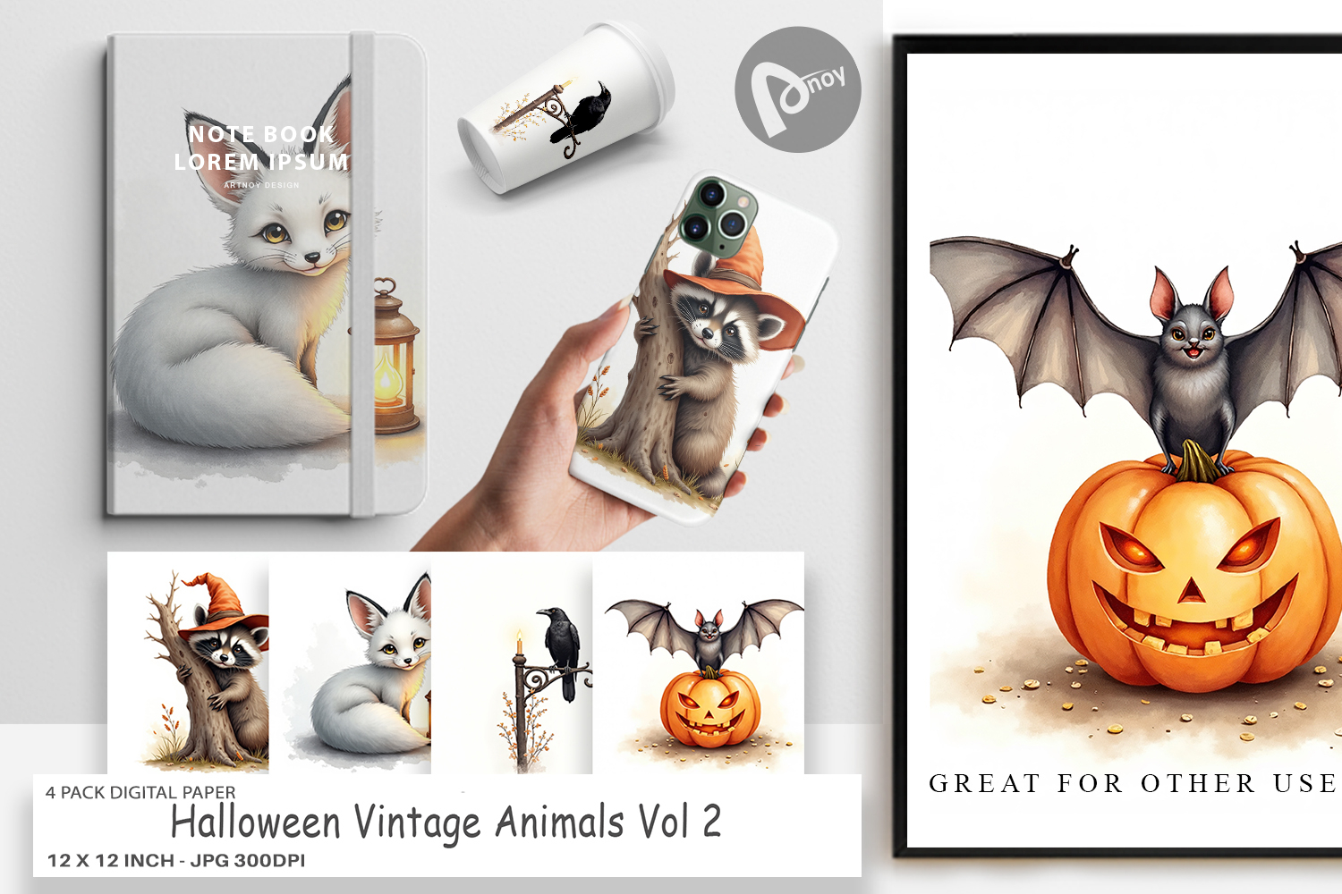 Halloween Vintage Animals Digital Paper product image 1