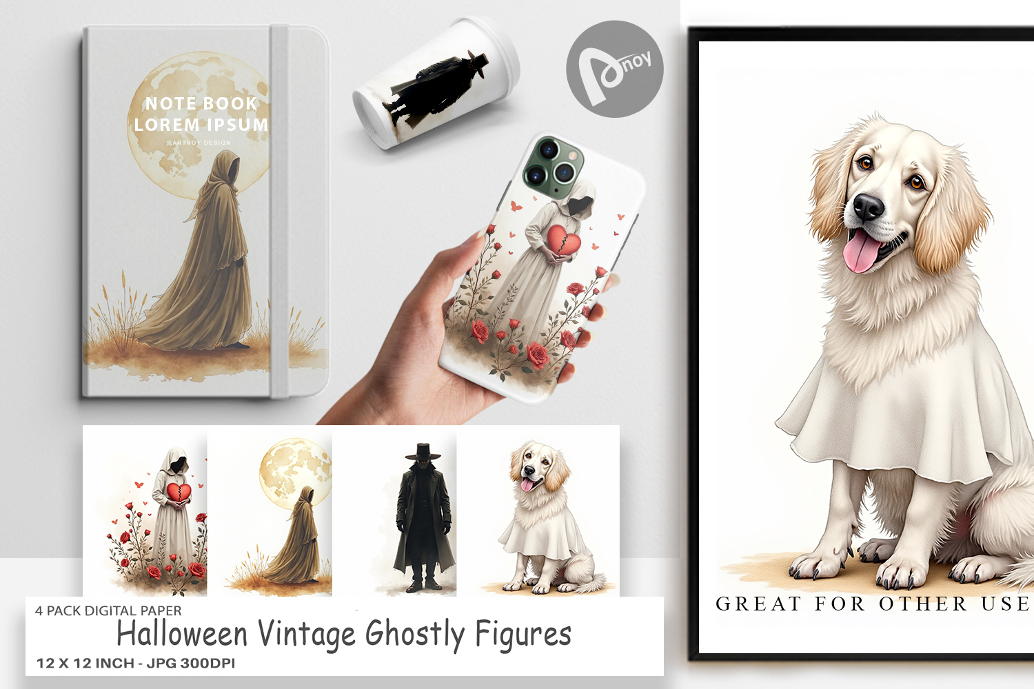 Halloween Vintage Ghosts Digital Paper product image 1