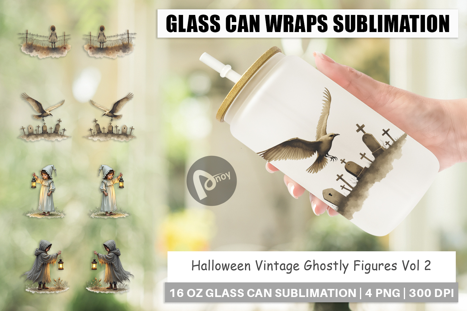 Halloween Vintage Ghosts Glass Can product image 1