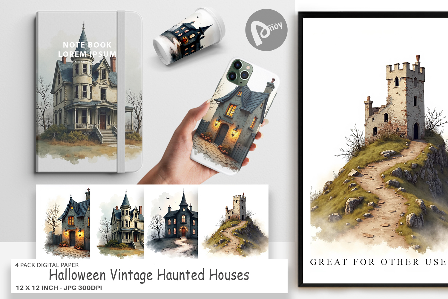 Halloween Vintage Houses Digital Paper product image 1