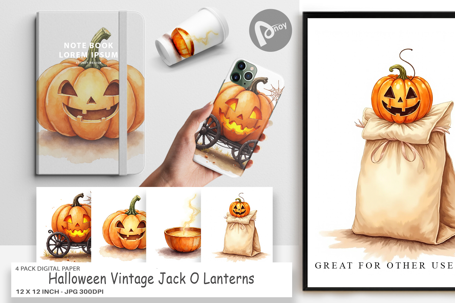 Halloween Vintage Lanterns Digital Paper product image 1