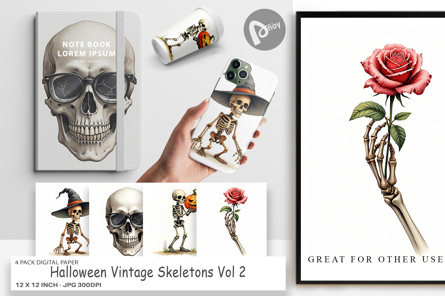 Halloween Vintage Skeletons Digital Paper product image 1