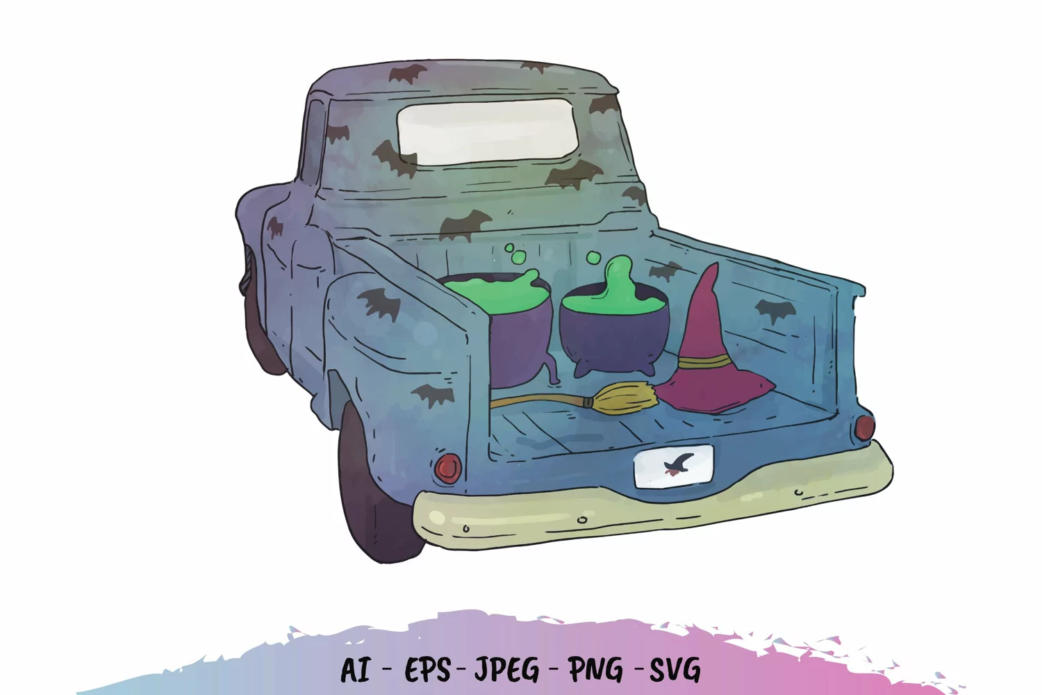 Watercolor Halloween Vintage Truck product image 1