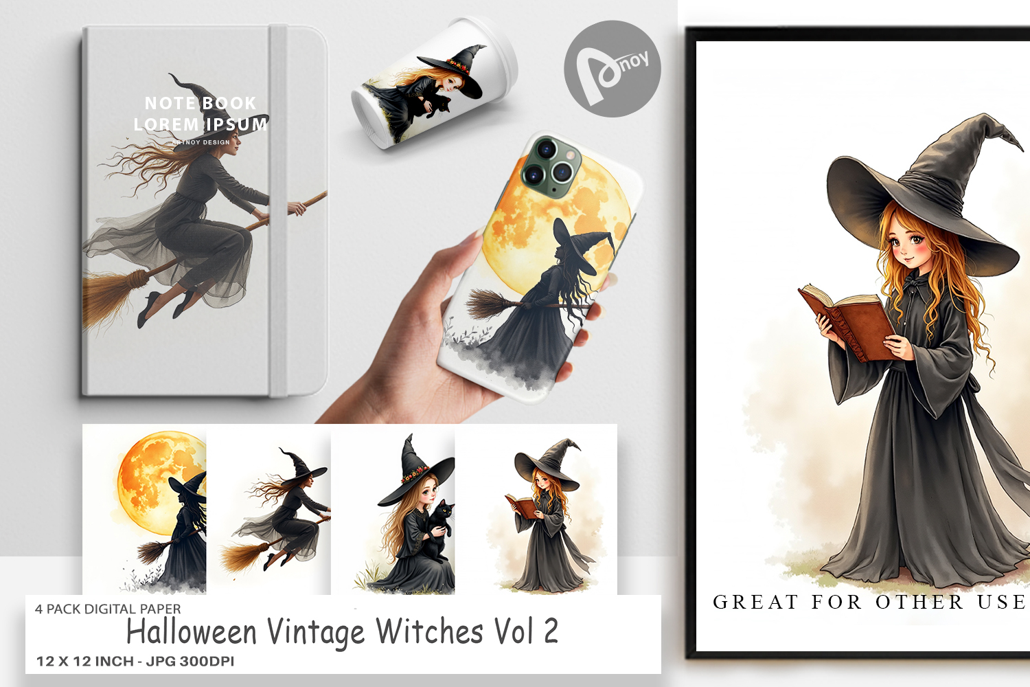 Halloween Vintage Witches Digital Paper product image 1