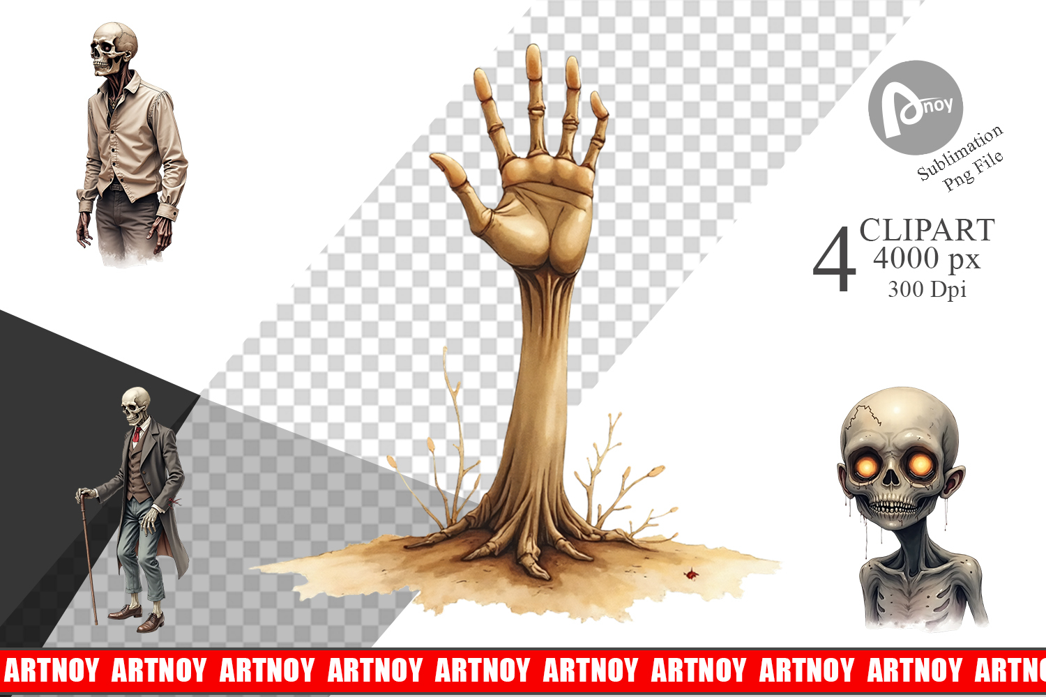 Halloween Vintage Zombies Clipart product image 1