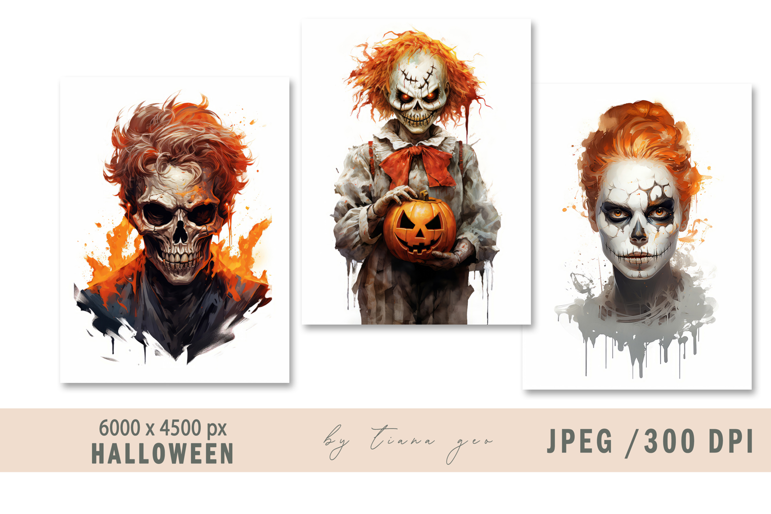 watercolor Halloween illustrations- 3 jpeg product image 1