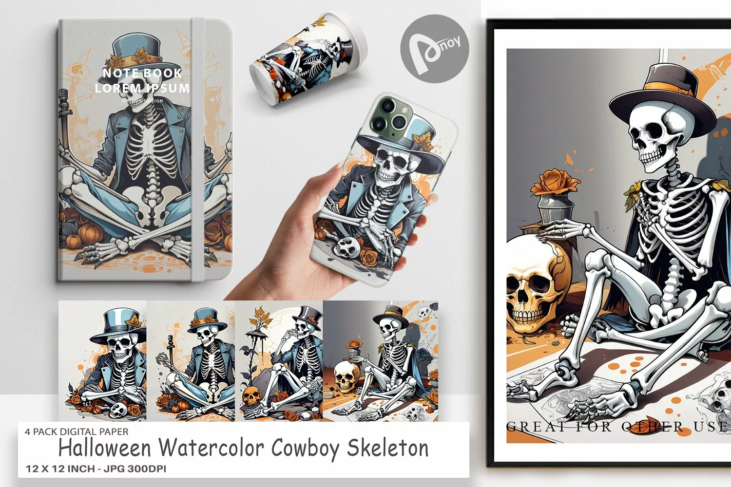 Digital Paper Cowboy Skeleton product image 1