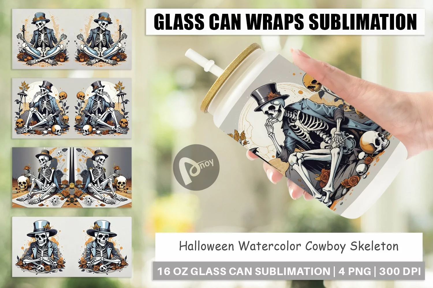 Glass Can Wraps Cowboy Skeleton product image 1