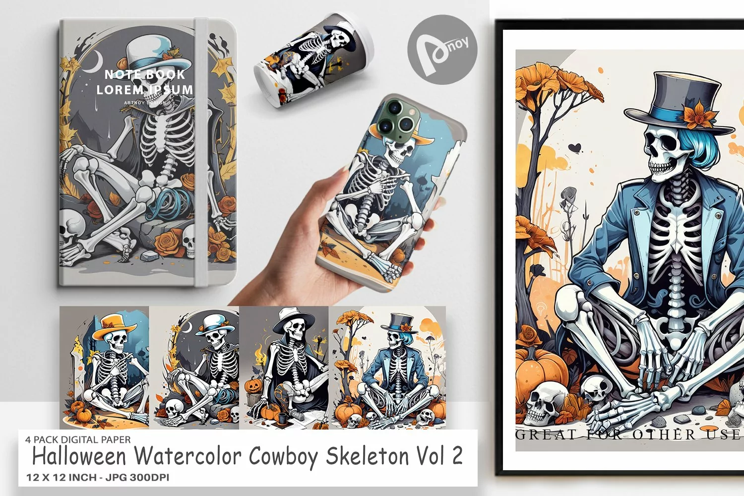 Digital Paper Cowboy Skeleton product image 1