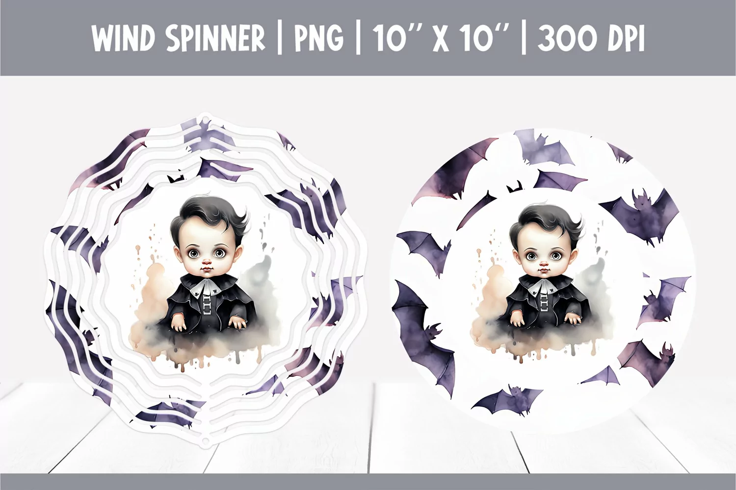 Halloween Watercolor Wind Spinner Sublimation | Cute Vampire product image 1