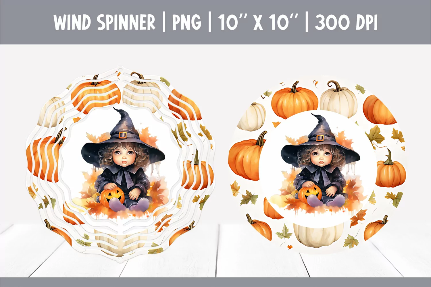 Halloween Watercolor Wind Spinner Sublimation | Cute Witch product image 1
