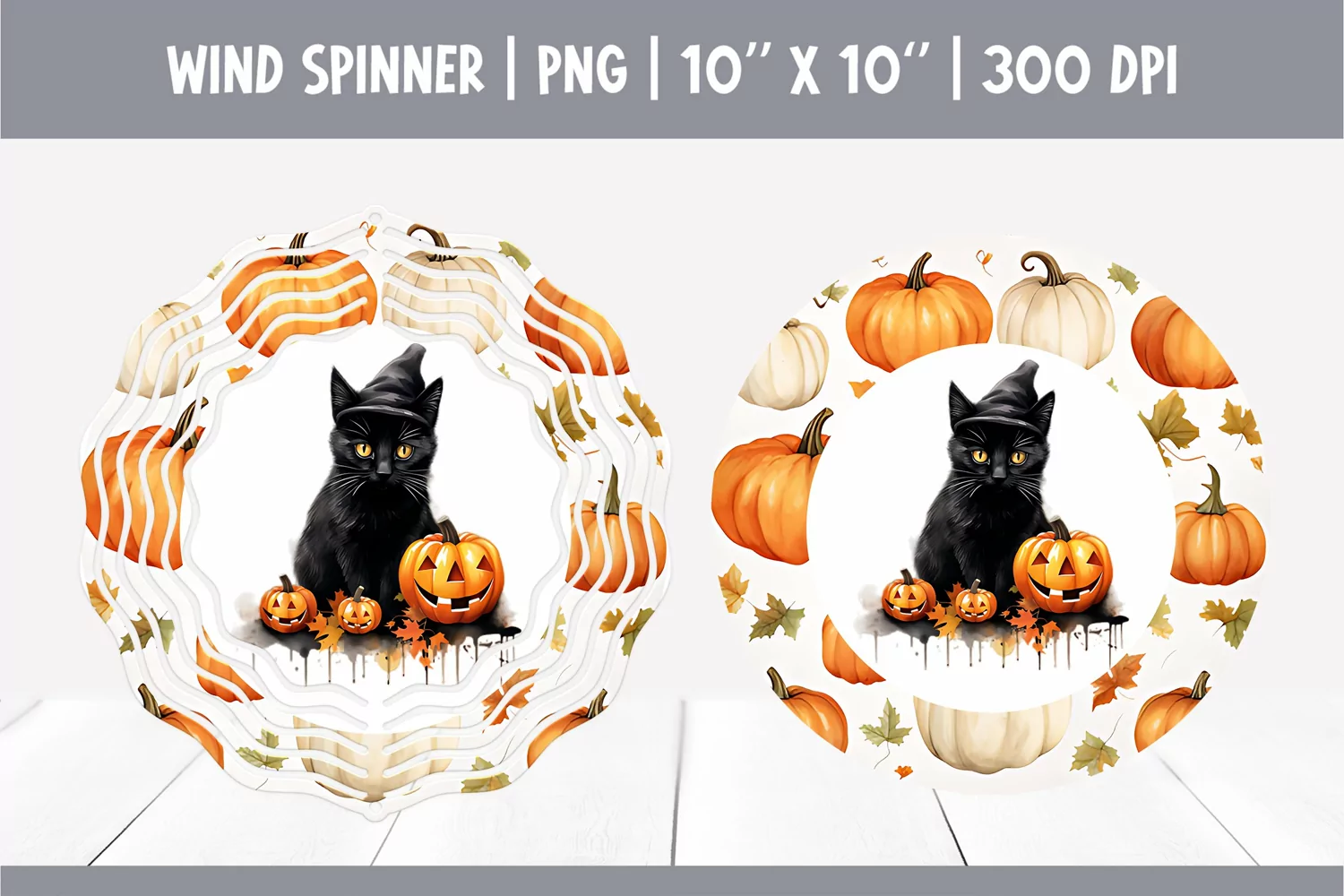 Halloween Watercolor Wind Spinner Sublimation | Black Cat product image 1