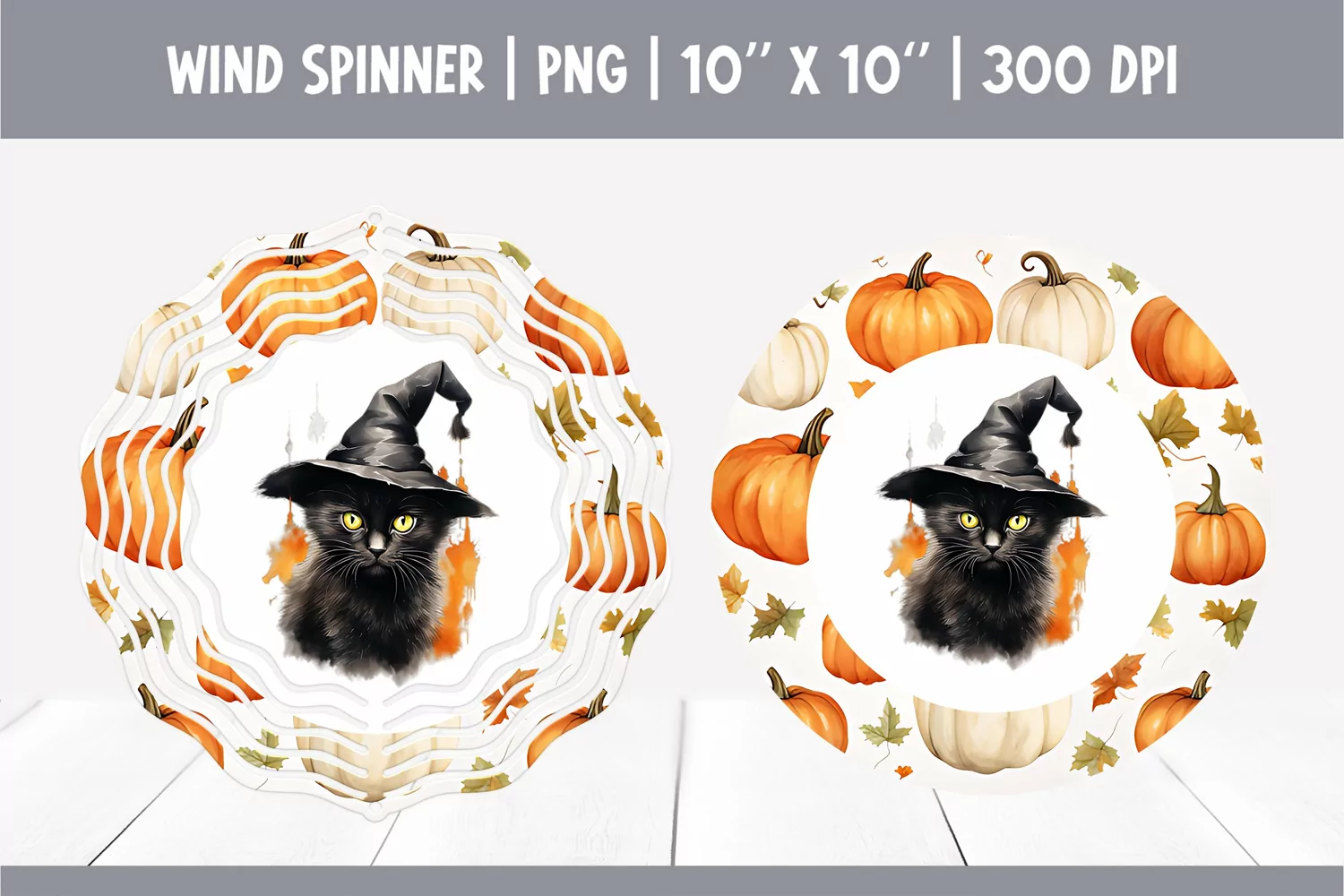 Halloween Watercolor Wind Spinner Sublimation | Black Cat product image 1