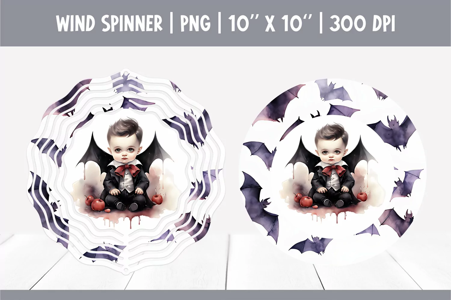 Halloween Watercolor Wind Spinner Sublimation | Cute Vampire product image 1