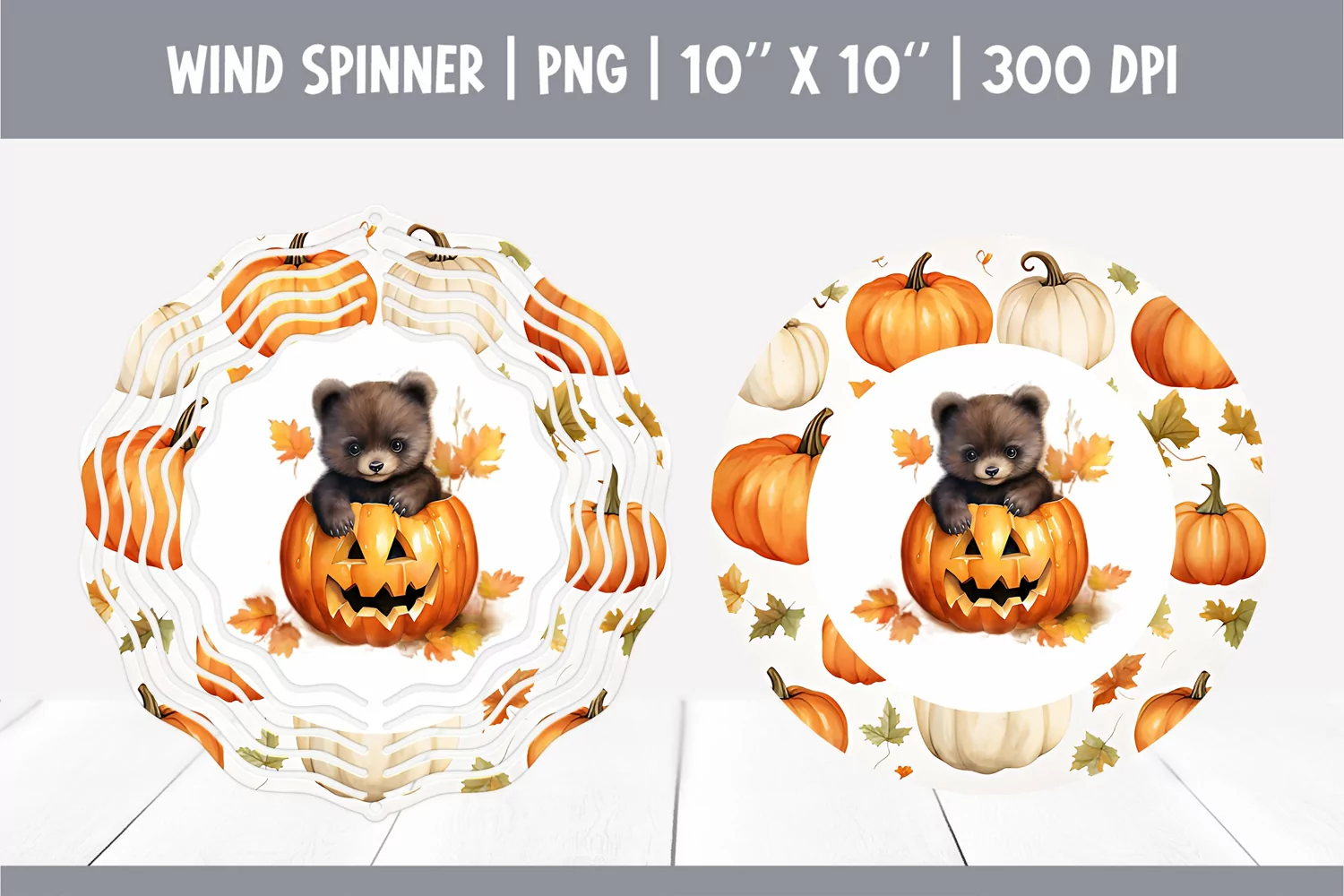 Halloween Watercolor Wind Spinner Sublimation Cute Bear product image 1