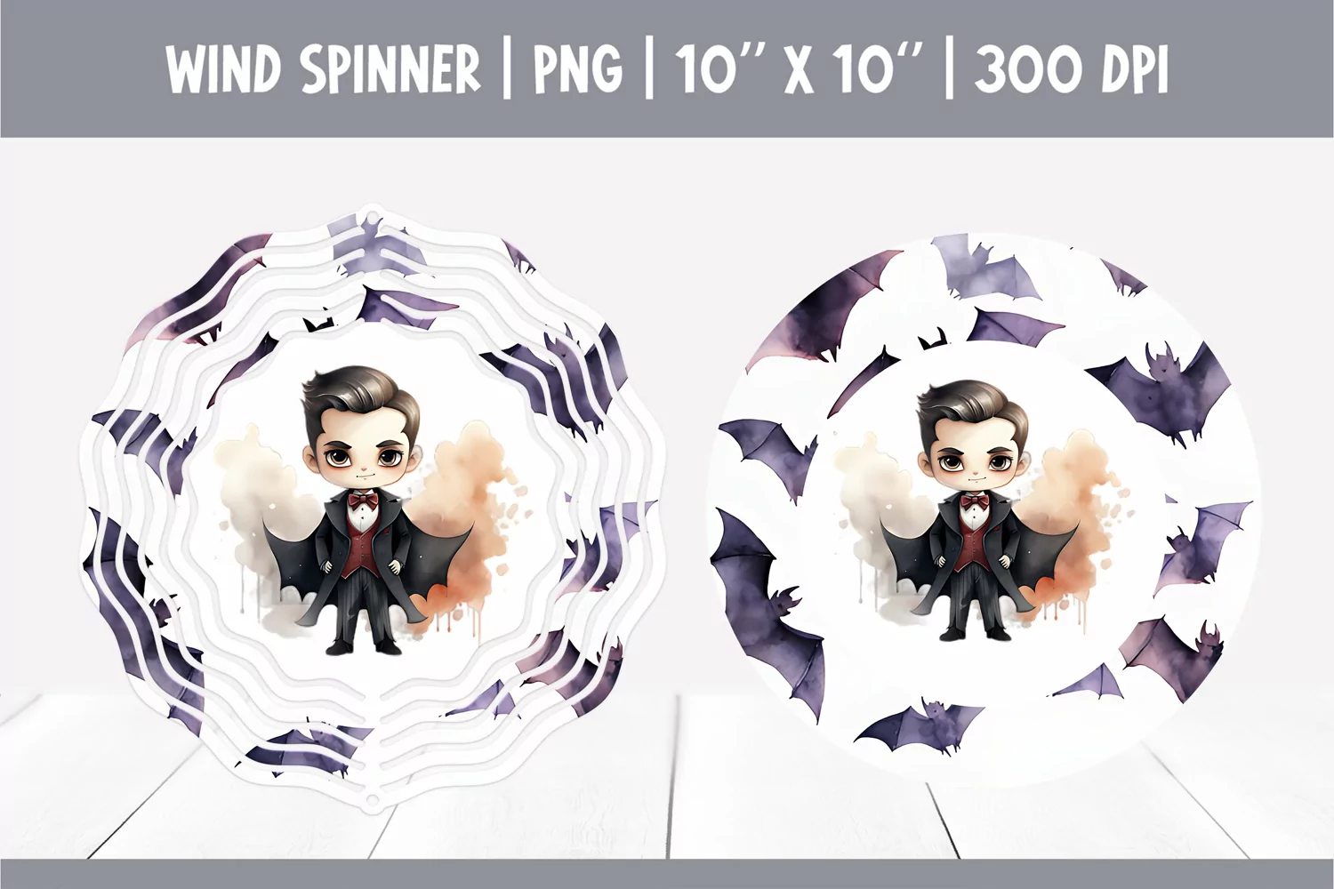 Halloween Watercolor Wind Spinner Sublimation | Cute Vampire product image 1