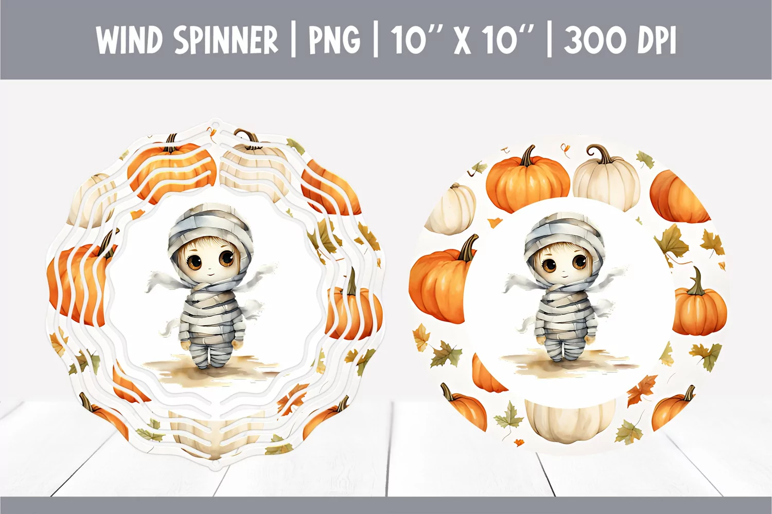 Halloween Watercolor Wind Spinner Sublimation Cute Mummy product image 1