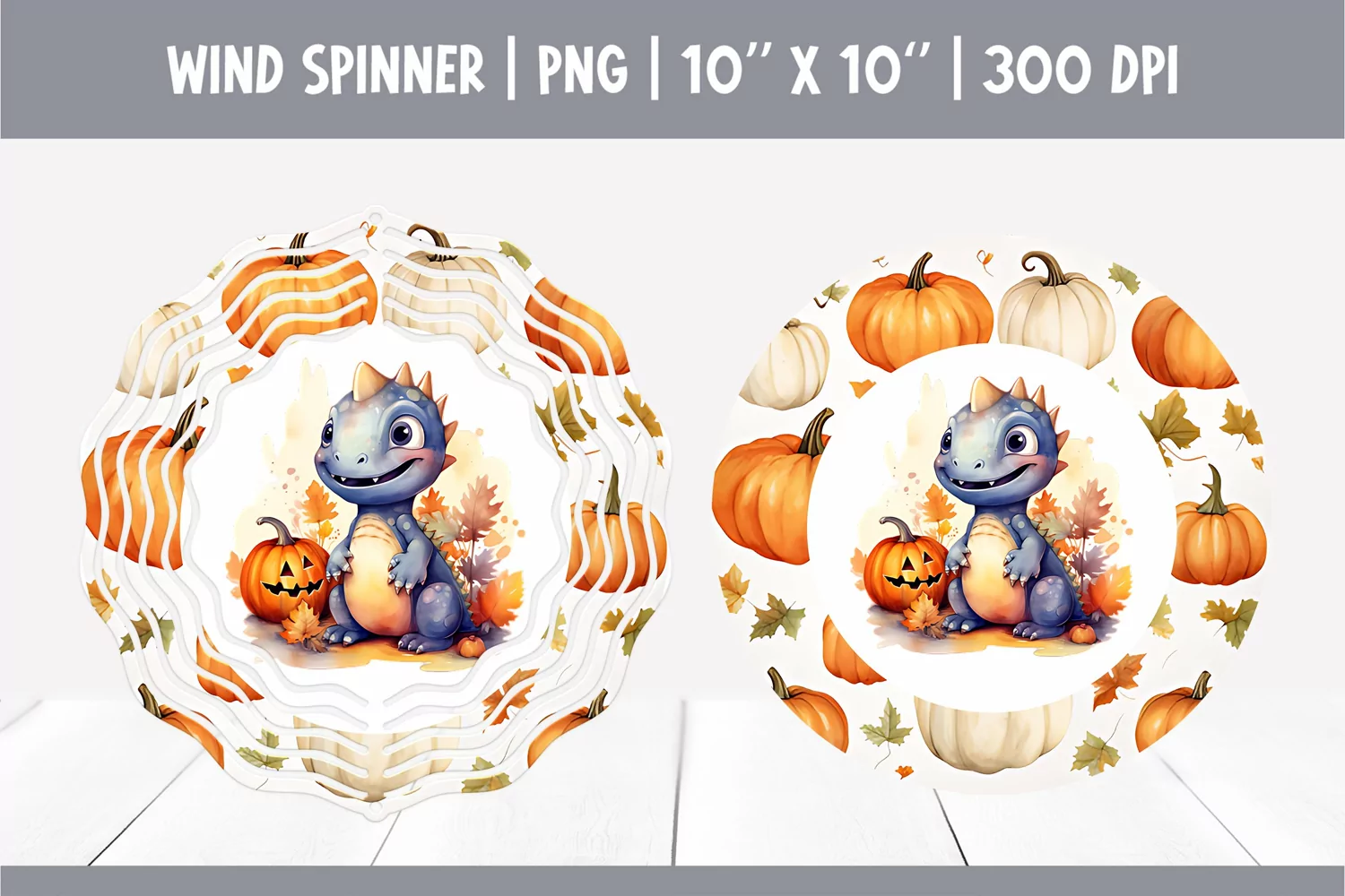 Halloween Watercolor Wind Spinner Sublimation Cute Dinosaur product image 1
