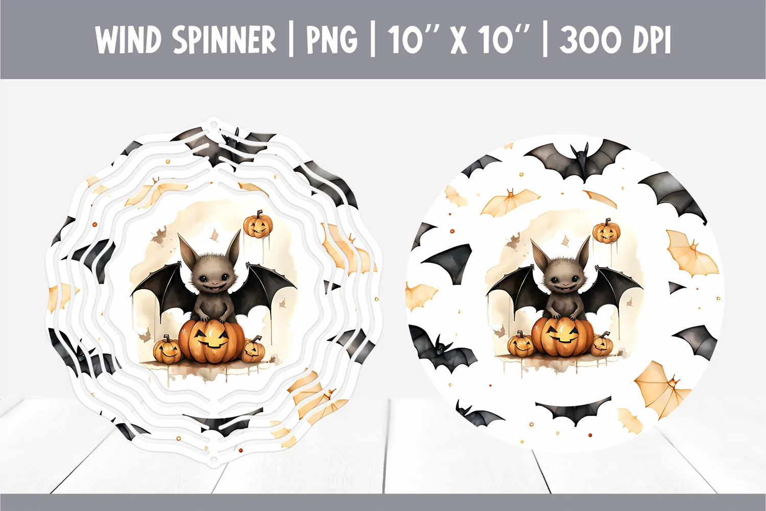 Halloween Watercolor Wind Spinner Sublimation Cute Bat product image 1
