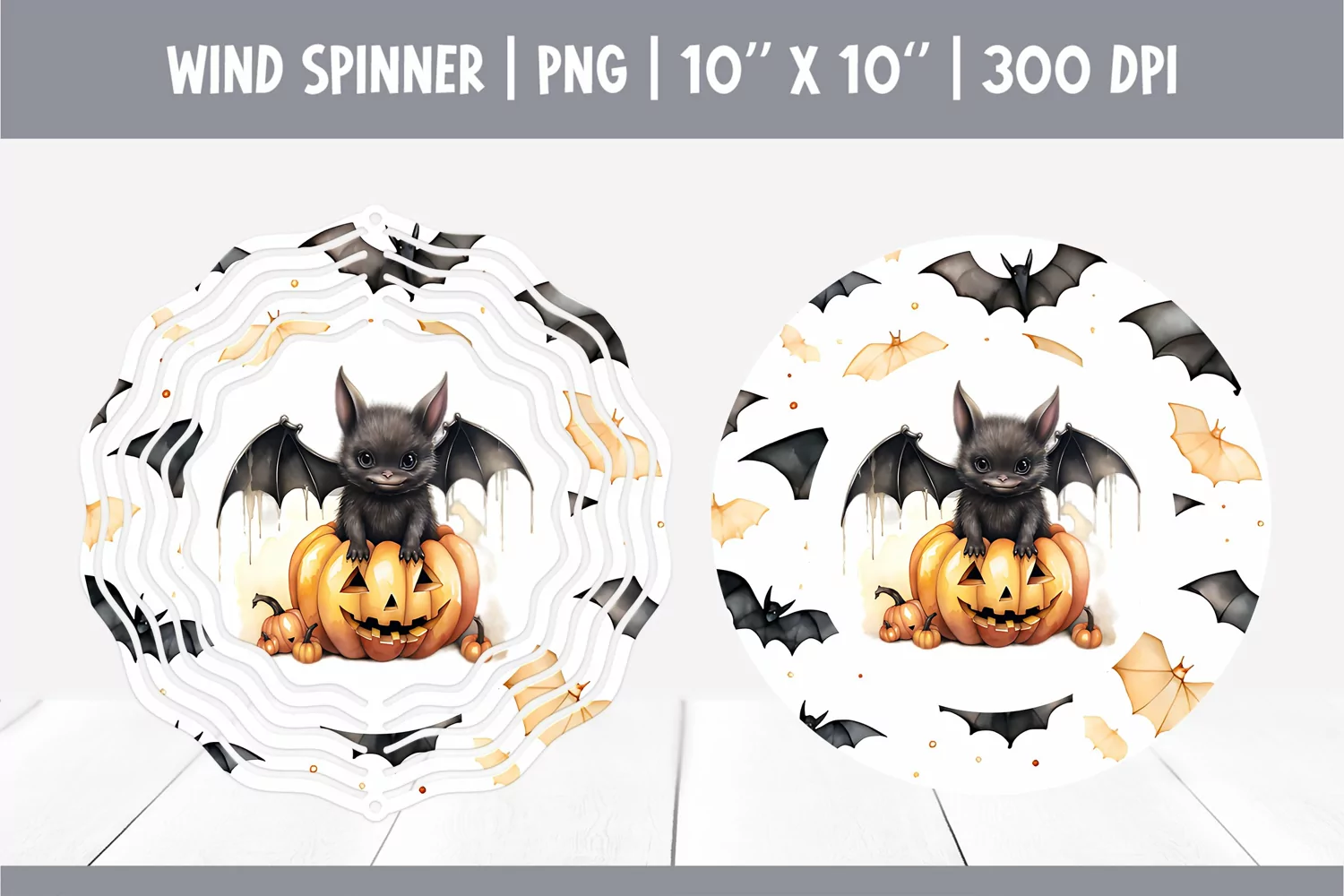 Halloween Watercolor Wind Spinner Sublimation Cute Bat product image 1