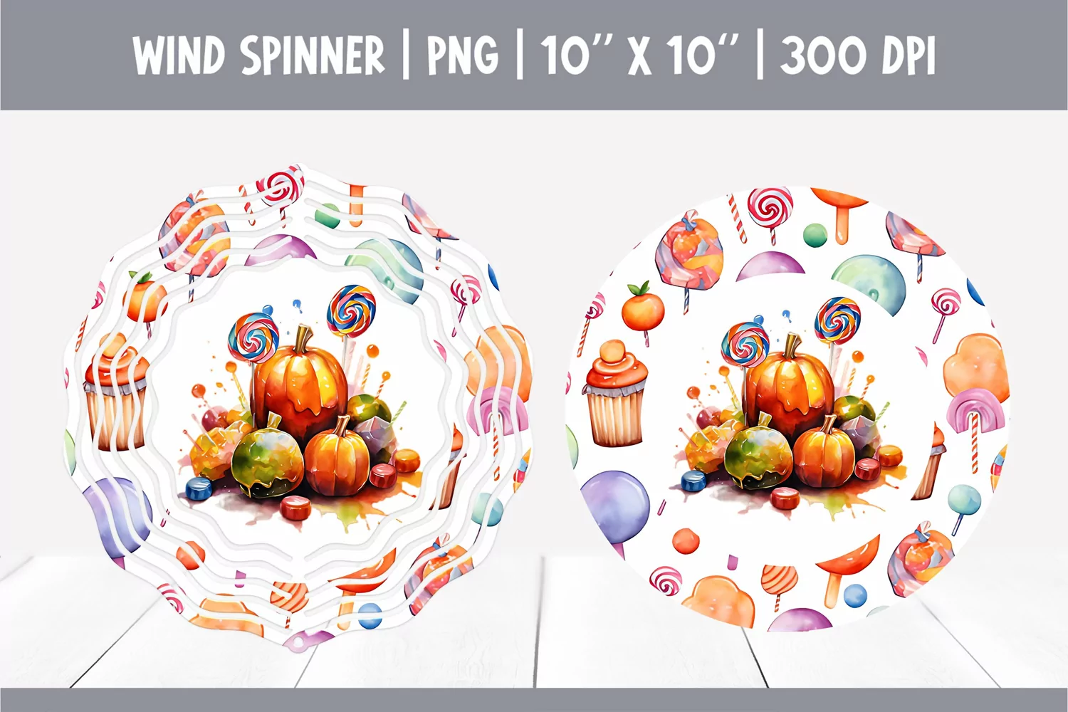 Halloween Watercolor Wind Spinner Sublimation Candy Pumpkin product image 1