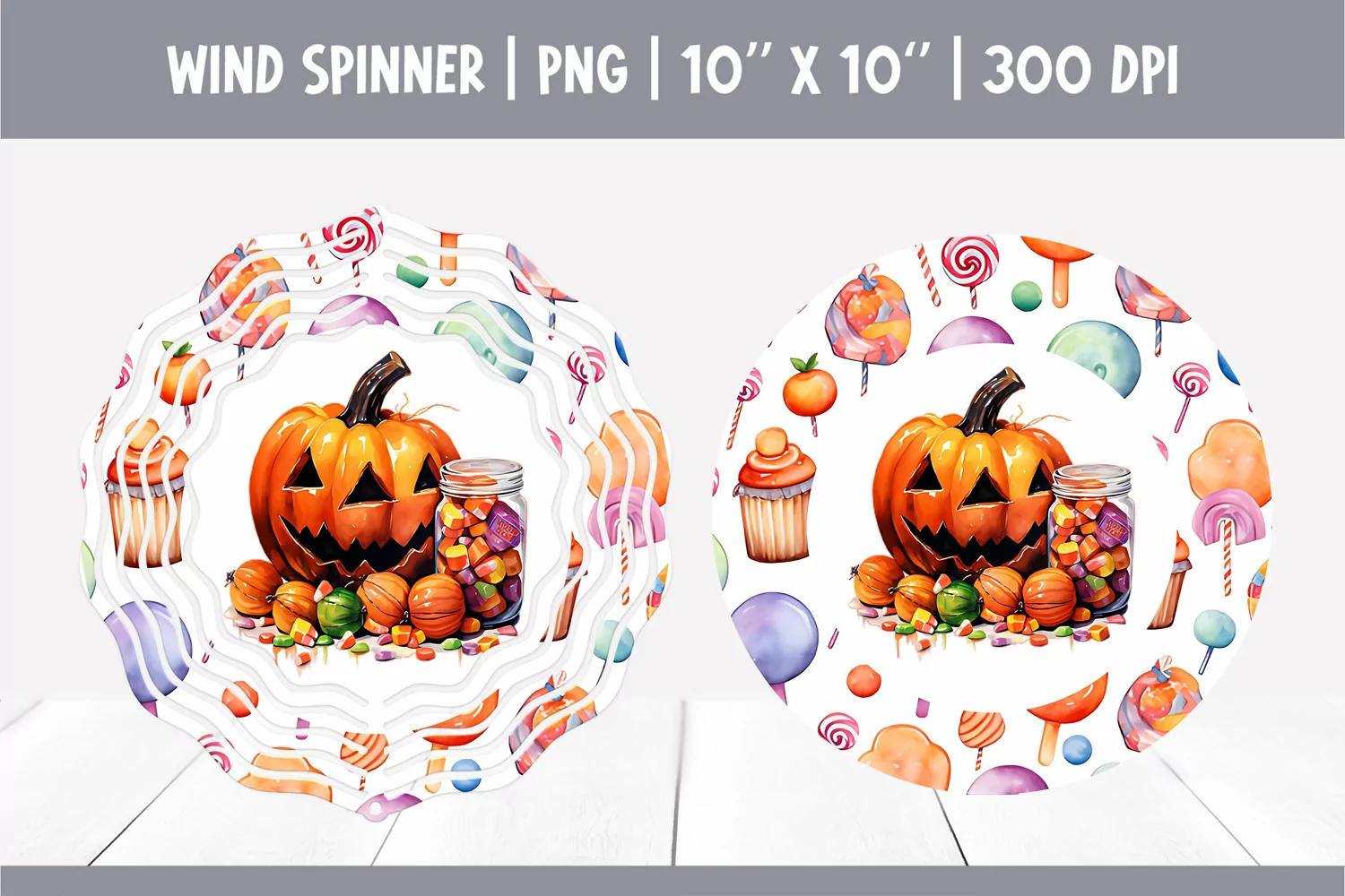 Halloween Watercolor Wind Spinner Sublimation Candy Pumpkin product image 1